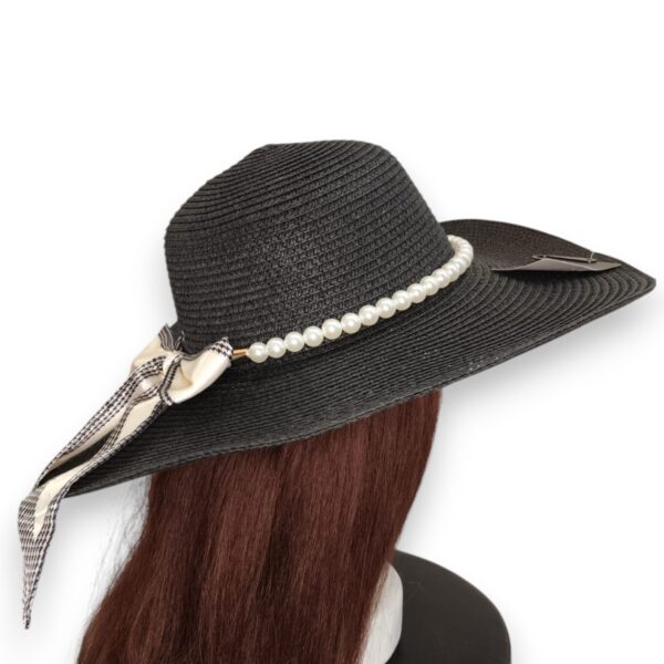 Sombrero Grande Con Correa de Perlas Y Moño - Imagen 2