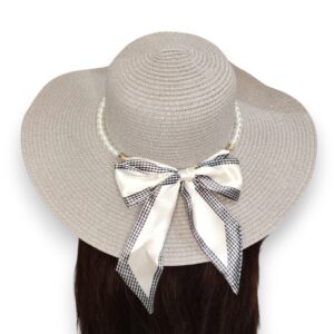 Sombrero Grande Con Correa de Perlas Y Moño